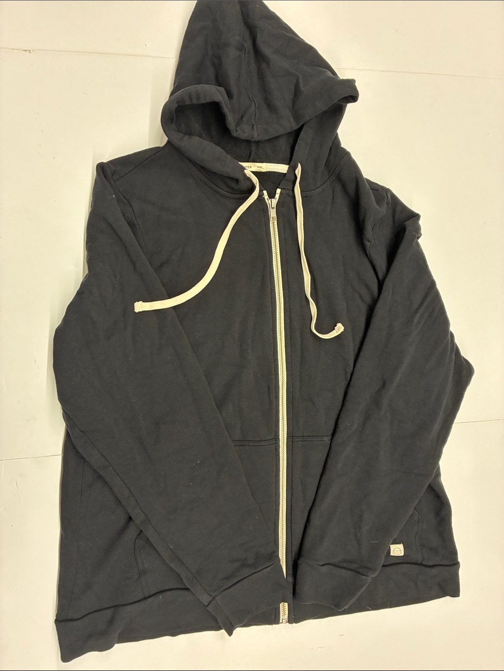 NEW Marine Layer Women’s Black Zip-Up Hoodie with Cream Drawstrings Size XXL